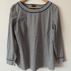 Talbots‎ Black & White Boatneck Long Sleeve Blouse Side Zipper Size M